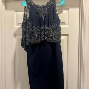 Navy Aidan Mattox Cocktail Dress with Beading